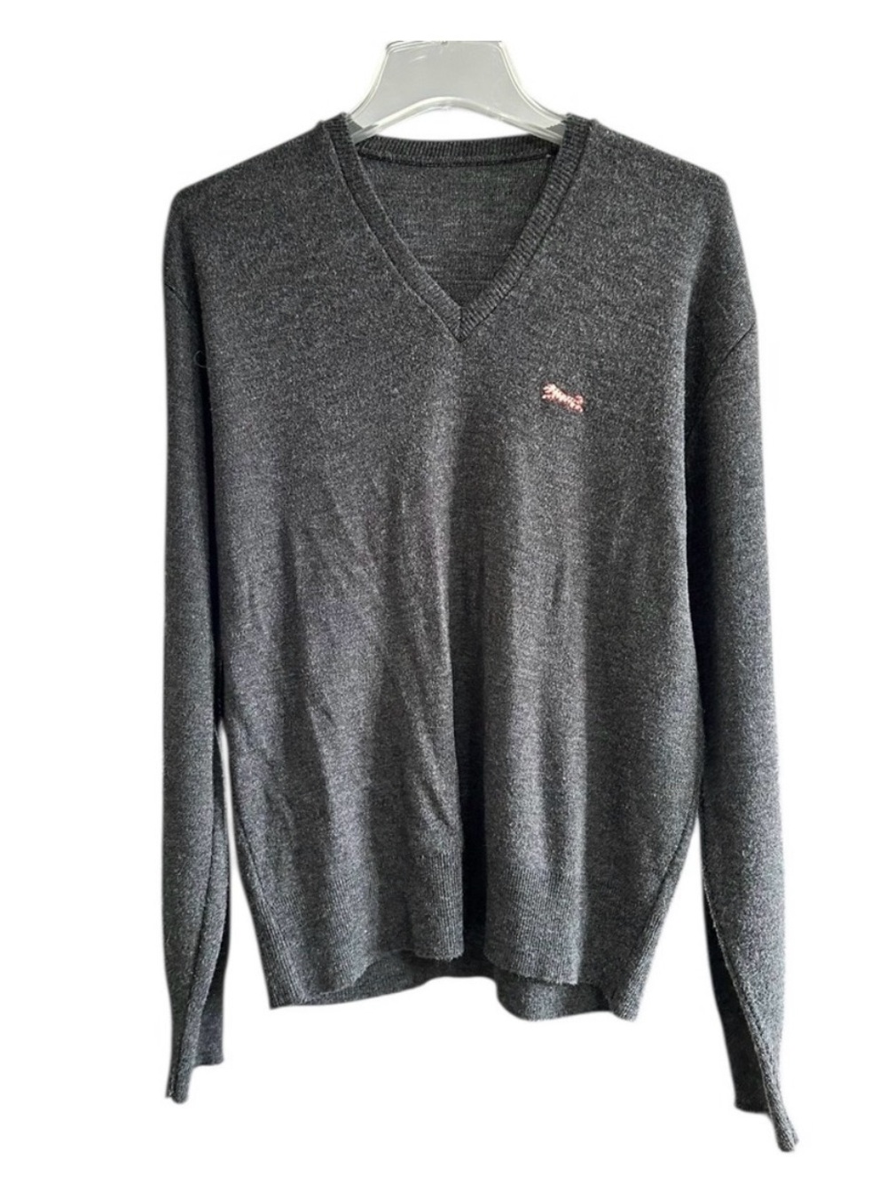 Vintage Le Tigre V-Neck Sweater Gray Tiger Logo Made in USA Mens L Grandpacore